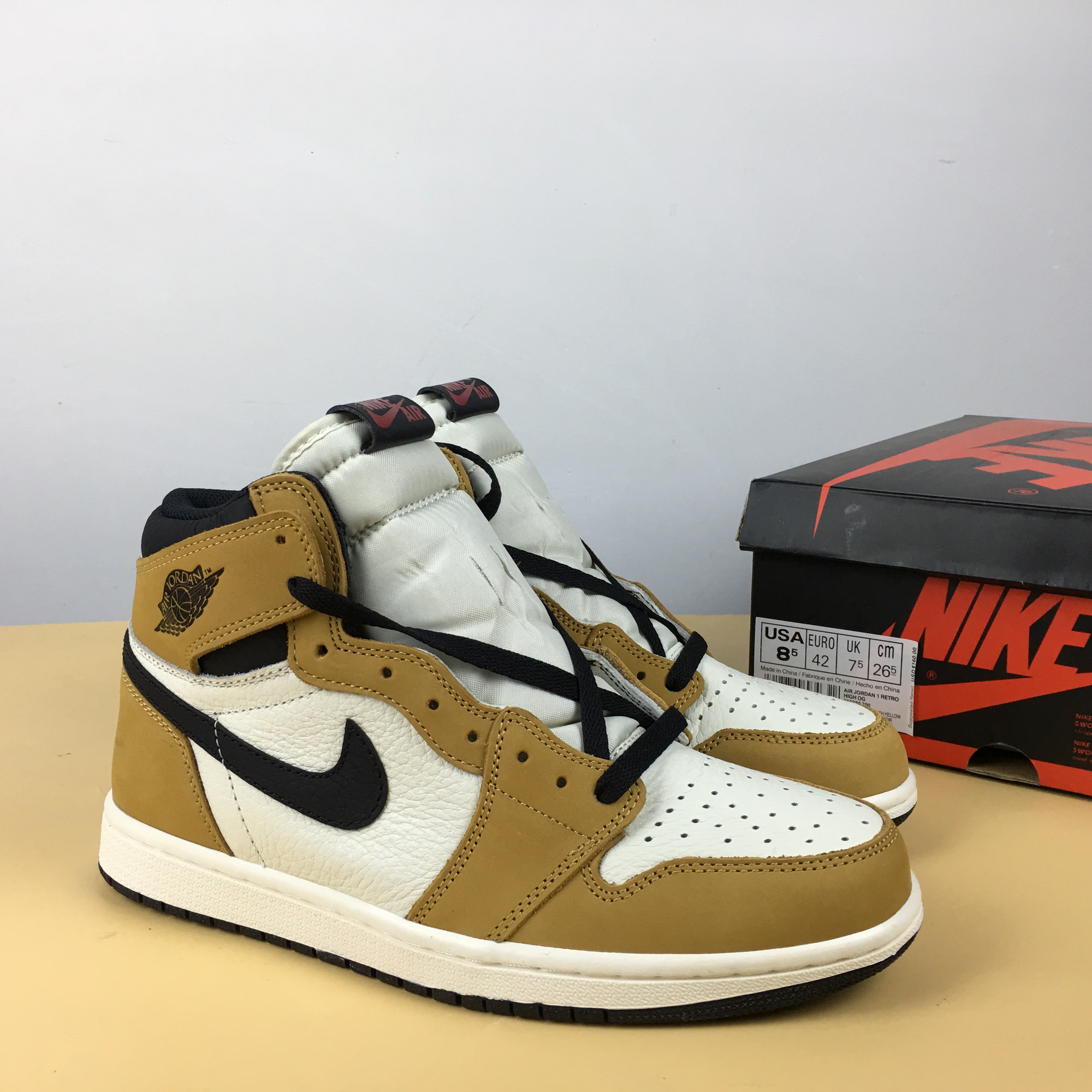 New Air Jordan 1 Rookie of the Year Wheat Yellow White Black Shoes - Click Image to Close